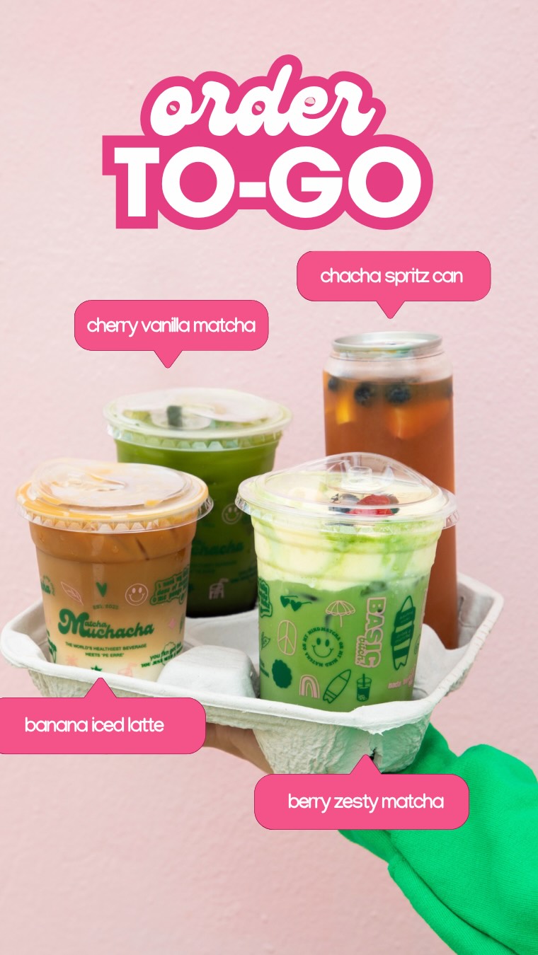 Pedido para llevar con cuatro bebidas de Matcha Muchacha